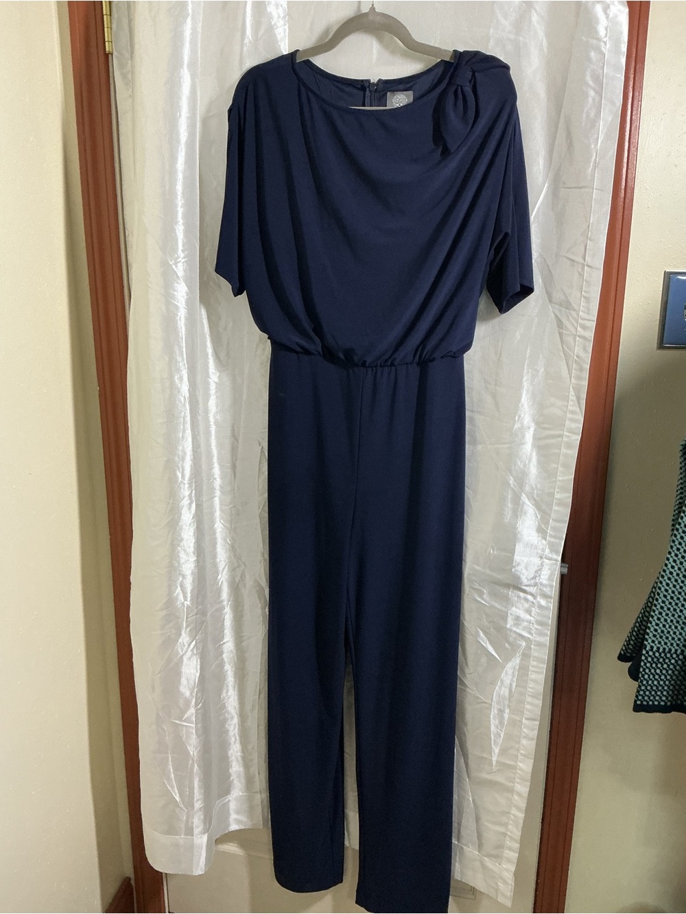 Vince Camuto Navy Blouson Jumpsuit with Shoulder Knot